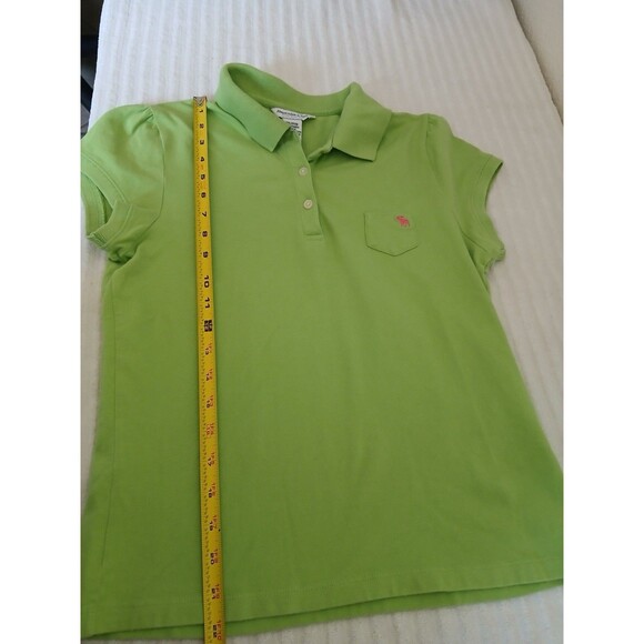 Abercrombie‎ Polo Shirt Girls XL Green Short Sleeve Moose Logo Preppy Youth - Picture 9 of 14